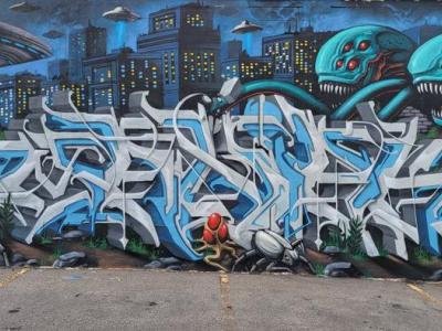 Alien Attack, graffiti et monstre extraterrestre